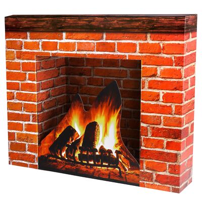 Christmas Cardboard Fireplace Prop- 3D Artificial Red Brick Cardboard Firepla