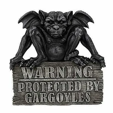Ebros Gargoyle Warning Protected by Gargoyles Warning Plaque 9" Length Figurine