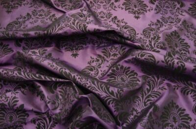 TAFFETA DAMASK VELVET FLOCKED PLUM  BY THE YARD