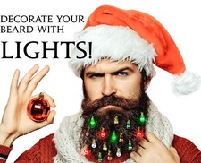 Beardaments Lights- Light Up Beard Ornaments, 16pc Christmas Facial Hair Baubles