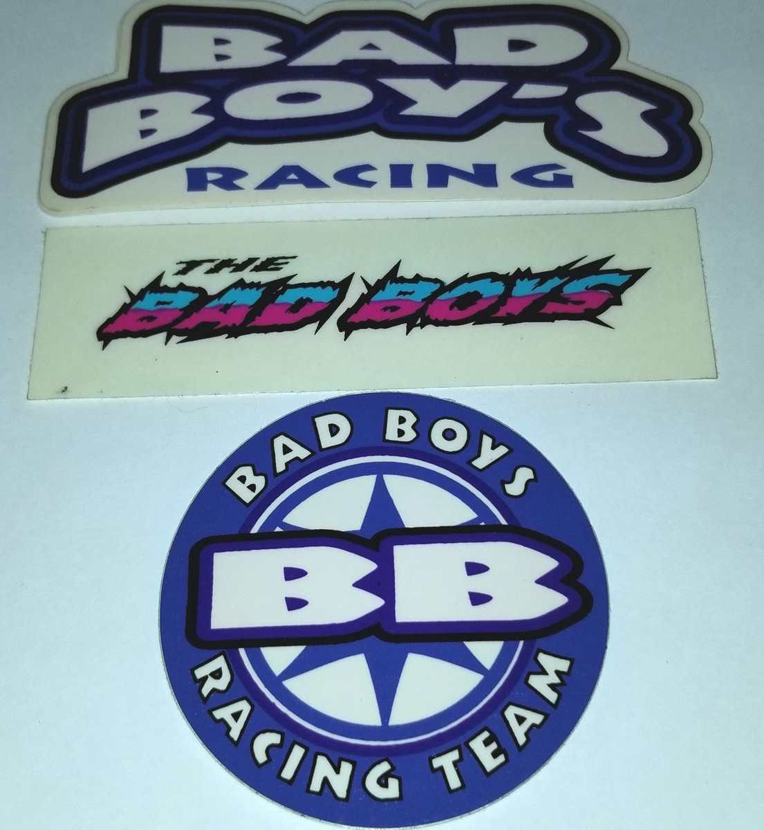 3 BAD BOYS BMX RACING TEAM STICKERS 1990's Nos VINTAGE CLUB