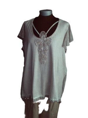 Damen/Mädchen Tredy Shirt-Blusenshirt+Strass++Spitze Gr.48+kaum getragen