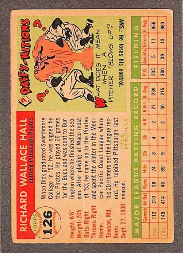 1955 Topps Baseball Dick Hall #126 Pittsburgh Pirates