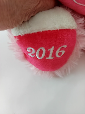 Charming pink teddy bear, white red, Plush, holding BIG heart with