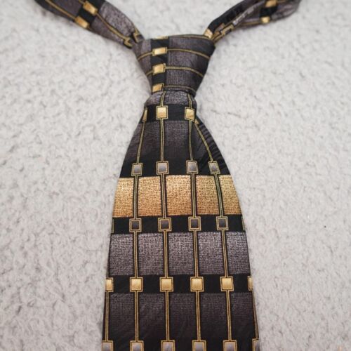 Valerio Garati Silk Tie Gold Gray Black Silver Geometric Mens Necktie Long 67in - Picture 1 of 10