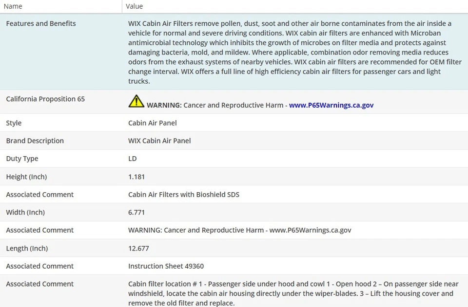 Салонный воздушный фильтр WIX для BMW 745LI 2002-2005 V8-4,4 л - Изображение 3 из 4