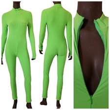 Stretch Rib-Knit Mock Neck Full Zip Long Sleeve Jumpsuit Womens XL Green Catsuit