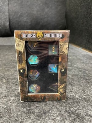 NORSE FOUNDRY Frosted K9 Rainbow Glass Gold Font 7 Piece RPG Set K9 Glass Dice