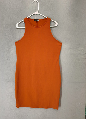 Fashion Nova Women Dress 2X Orange Poly Blend Sleeveless Bodycon Knee Length