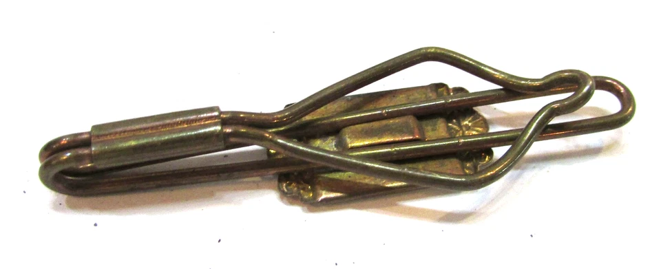 Antiguo broche de corbata de latón con inicial de plata "A" de madreperla de 1920 clip para dinero antiguo Foto 2 de 2