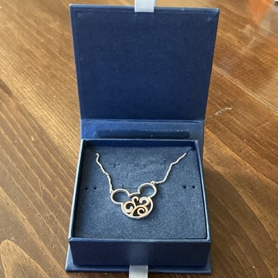 Disney Designer Collection Rebecca Hook Mickey Scroll SS Rose Gold Cz Necklace ￼