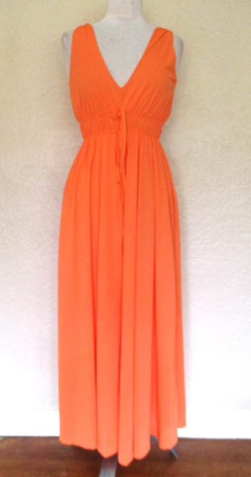 Vintage 70s Miss Elaine Flowy Wide Leg Palazzo Jumpsuit S Women Orange Nylon - Image 2 of 4