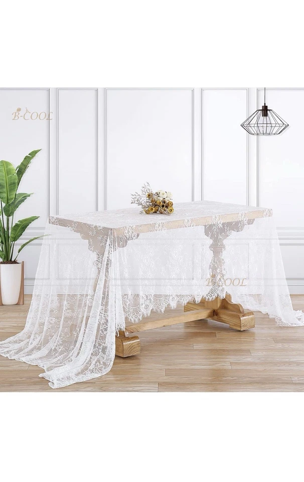 Paquete de 2 manteles de encaje-60”x120” blanco vintage rectangular para bodas y eventos Foto 4 de 4