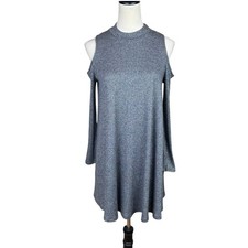 Soprano L Gray & Silver Sparkle Cold Shoulder Long Sleeve Knit Swing Dress