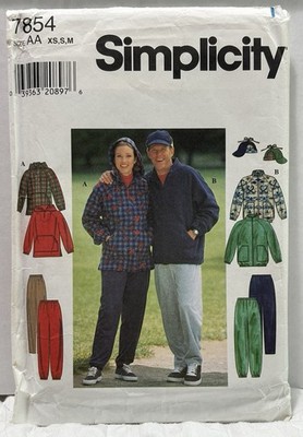 Simplicity 7854 Size XS-M Misses, Men s And Teens Jacket, Top, Pants And Hat