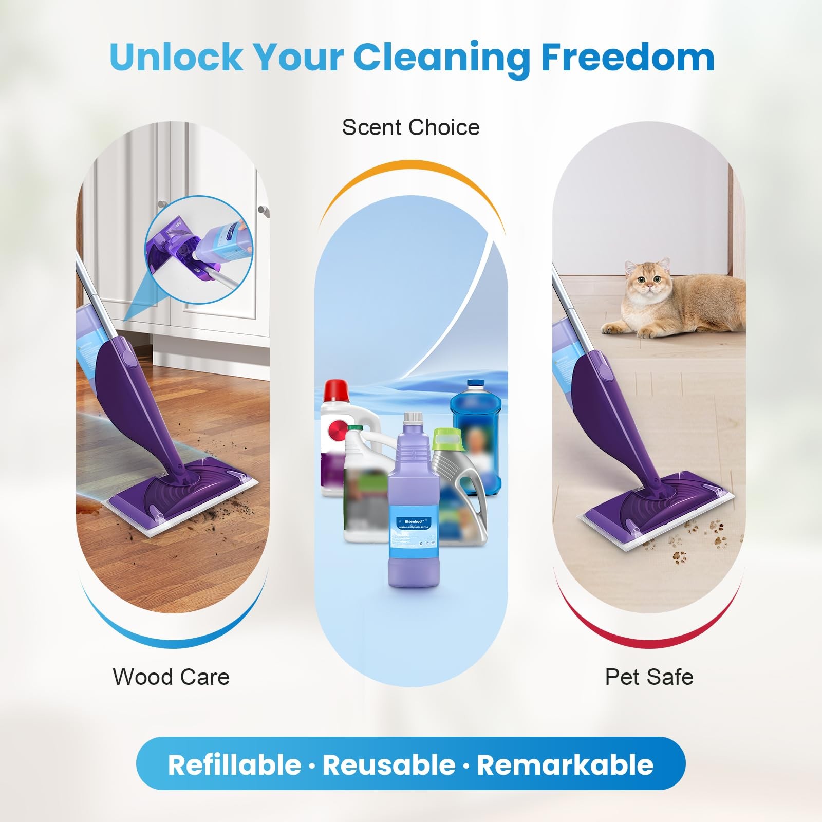 Refillable Bottle for Swiffer&reg; Wet Jet&trade; Mop - 1250ml /42.3 FL OZ - Leak-Proof...