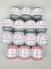 AUNT LYDIA’S CLASSIC 10 CROCHET THREAD STONE GRAY SILVER SOFT MAUVE *LOT OF 14*