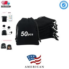 50pcs Little velvet Jewelry bags, 3x4inch Black Drawstring Gift pouches Coin ...