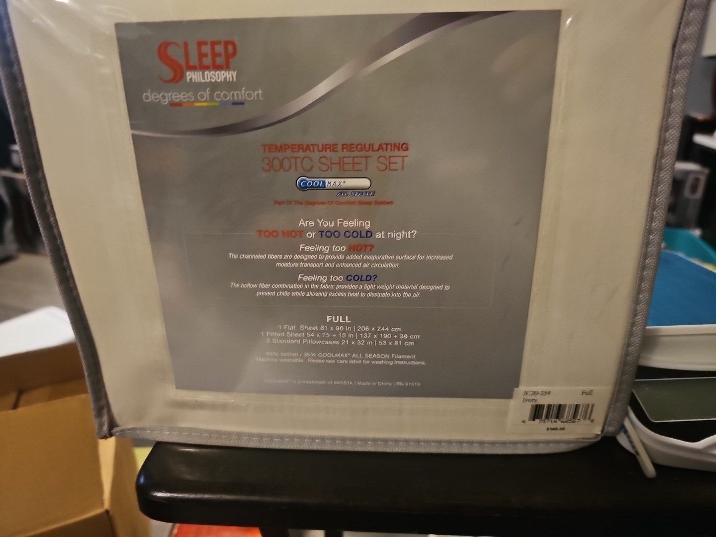 Degrees of Comfort Coolmax Cooling Sheets Set for Full Size Bed, Moisture
