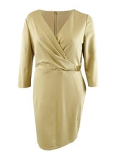 Lauren Ralph Lauren Women's Ponte Three-Quarter-Sleeve Dress (4, Tan)