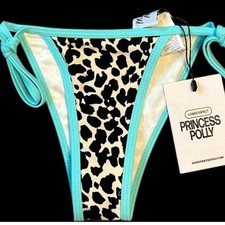 NWT Princess Polly Side Tie Bikini Bottoms in Turquoise Leopard Size 0