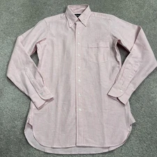 Drake's Oxford England Shirt Mens 15 - 38 Striped Cotton White Red Button Pocket