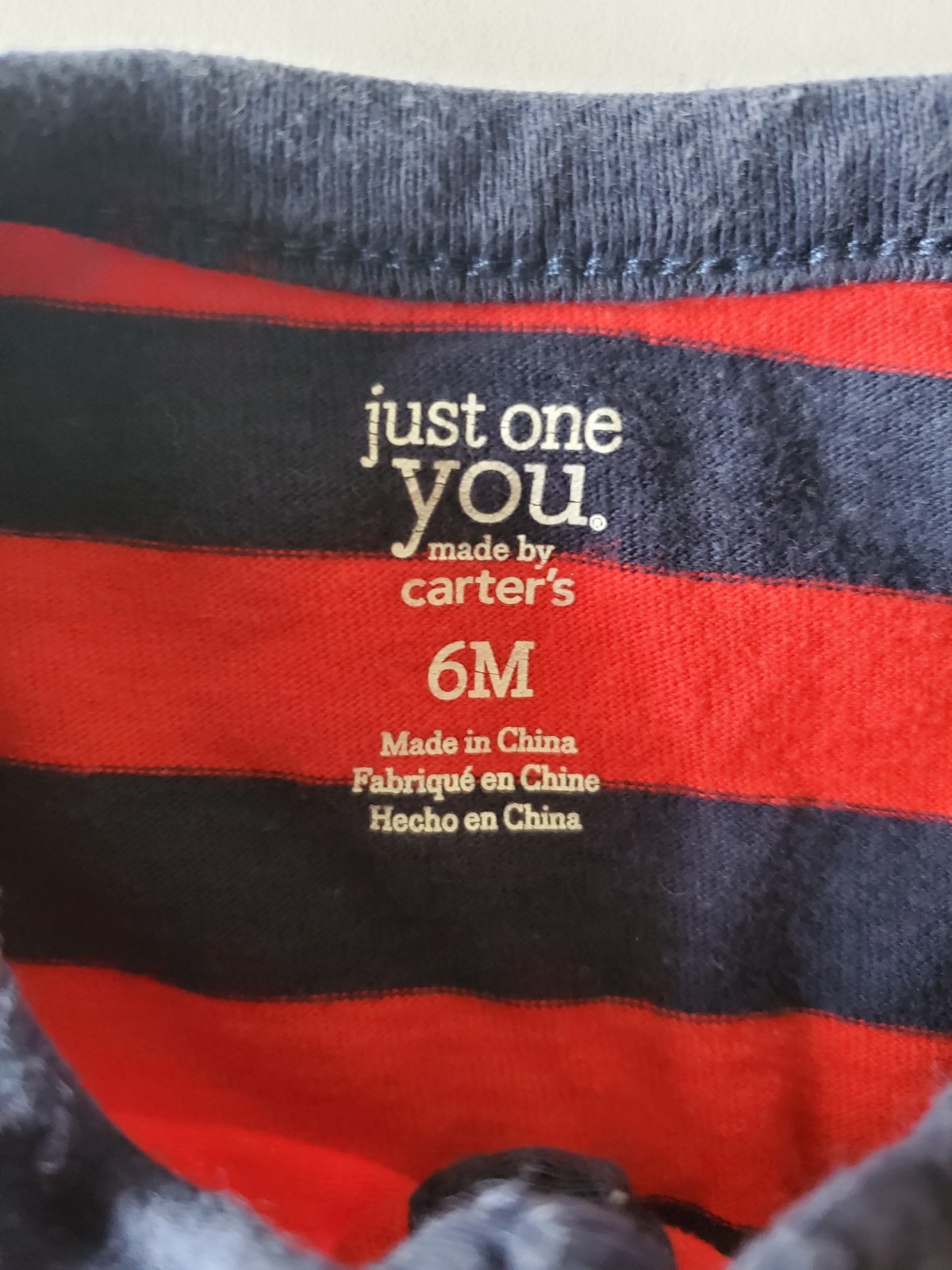 Carter's Jusy One You Baby 6 Month Navy Blue And Red Romper Bodysuit W/ Pocket