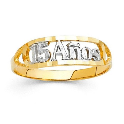 15 Años Quinceañera 14k bicolor gelb weiß massiv Gold Bandring Oro Anillo