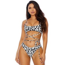 Animal Print Bikini Set Padded Top Wraparound Ties High Cut Bottoms 440274 Large