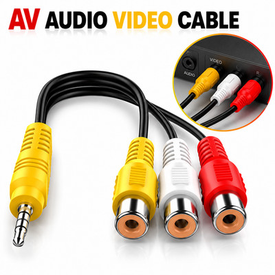 3.5mm AV Male to 3RCA Female M/F Audio  Video Stereo Jack Adapters Cord Cable