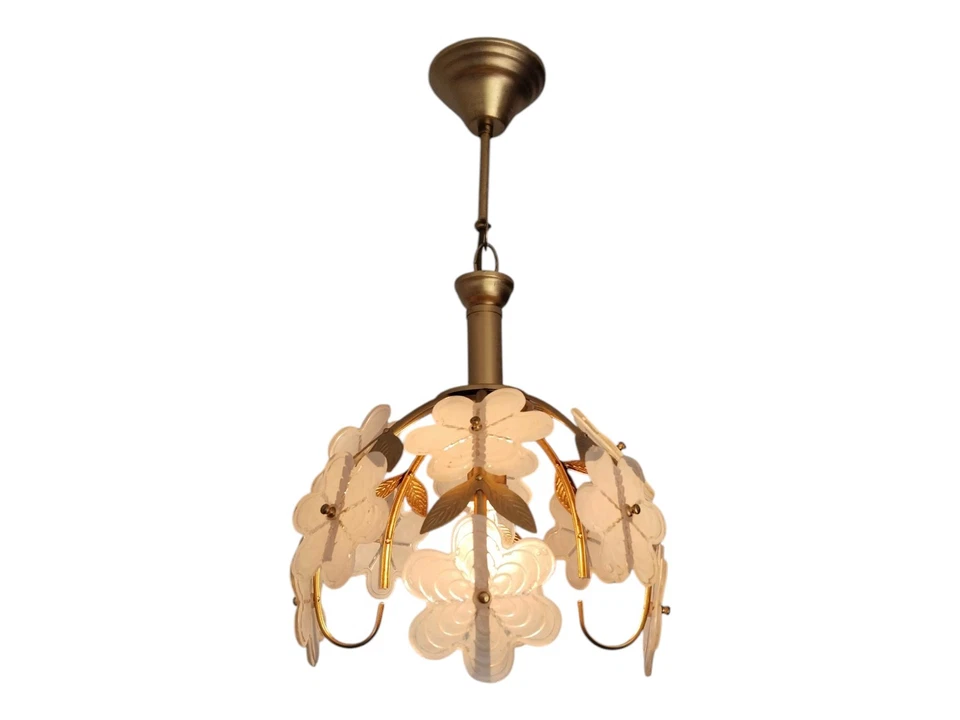 1980s Vintage Chandelier Daisies White Glass Floral Glass Romantic - Image 3 of 4