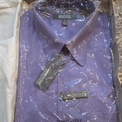 Kenneth Cole Reaction Purple Wrinkle Free Cotton Dress Shirt XL 17 34/35