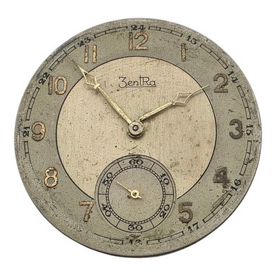 Vintage ZENTRA 22 Pocket Watch Movement + Dial 41mm Runs Briefly Lot 509