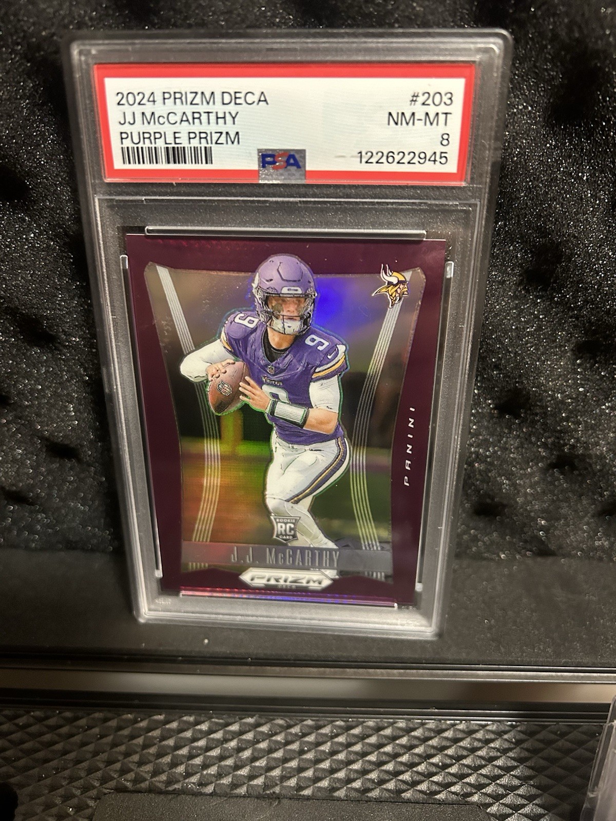 2024 Panini Prizm Deca - J.J. McCarthy #203 Purple Prizm /99 (RC)