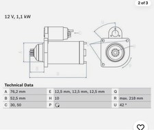 SEAT - Leon 1.4 TSI, 1.8 TSI 2009-2012 Bosch 2024 Starter Motor 0986020240