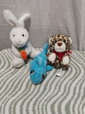 3 Plush Stuffed Animals WalMart Shark, Rabbit, Leopard 