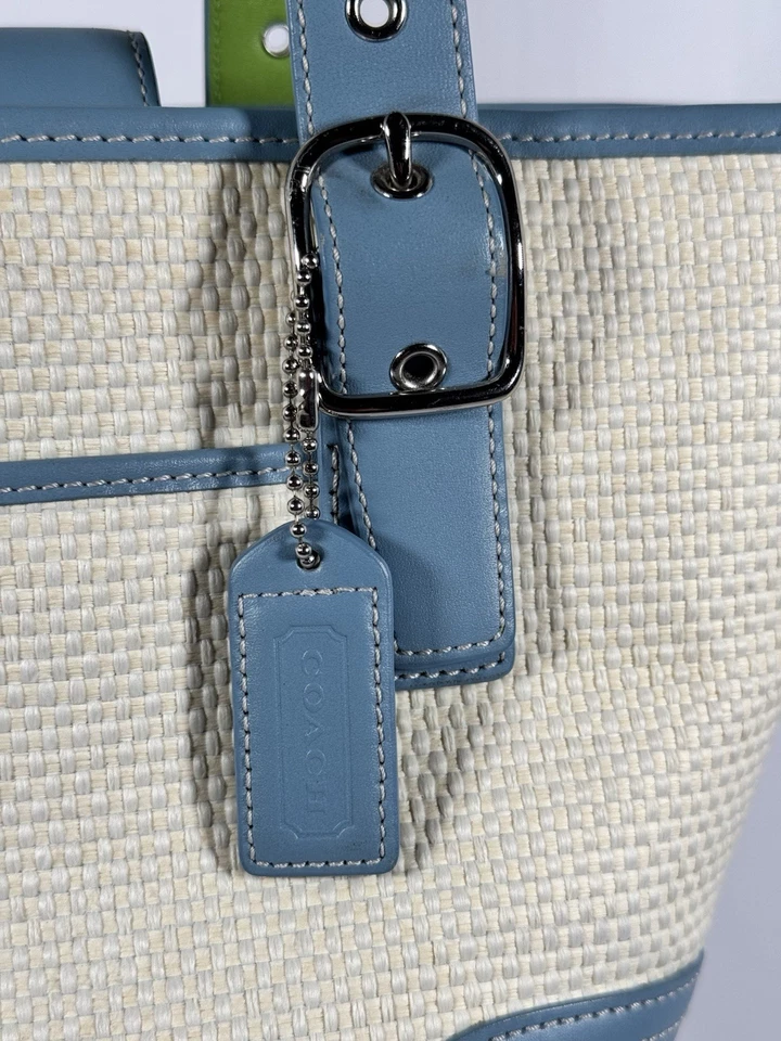 Vintage Y2K Coach Small Straw with Blue Leather Satchel 4467 - Image 3 of 4