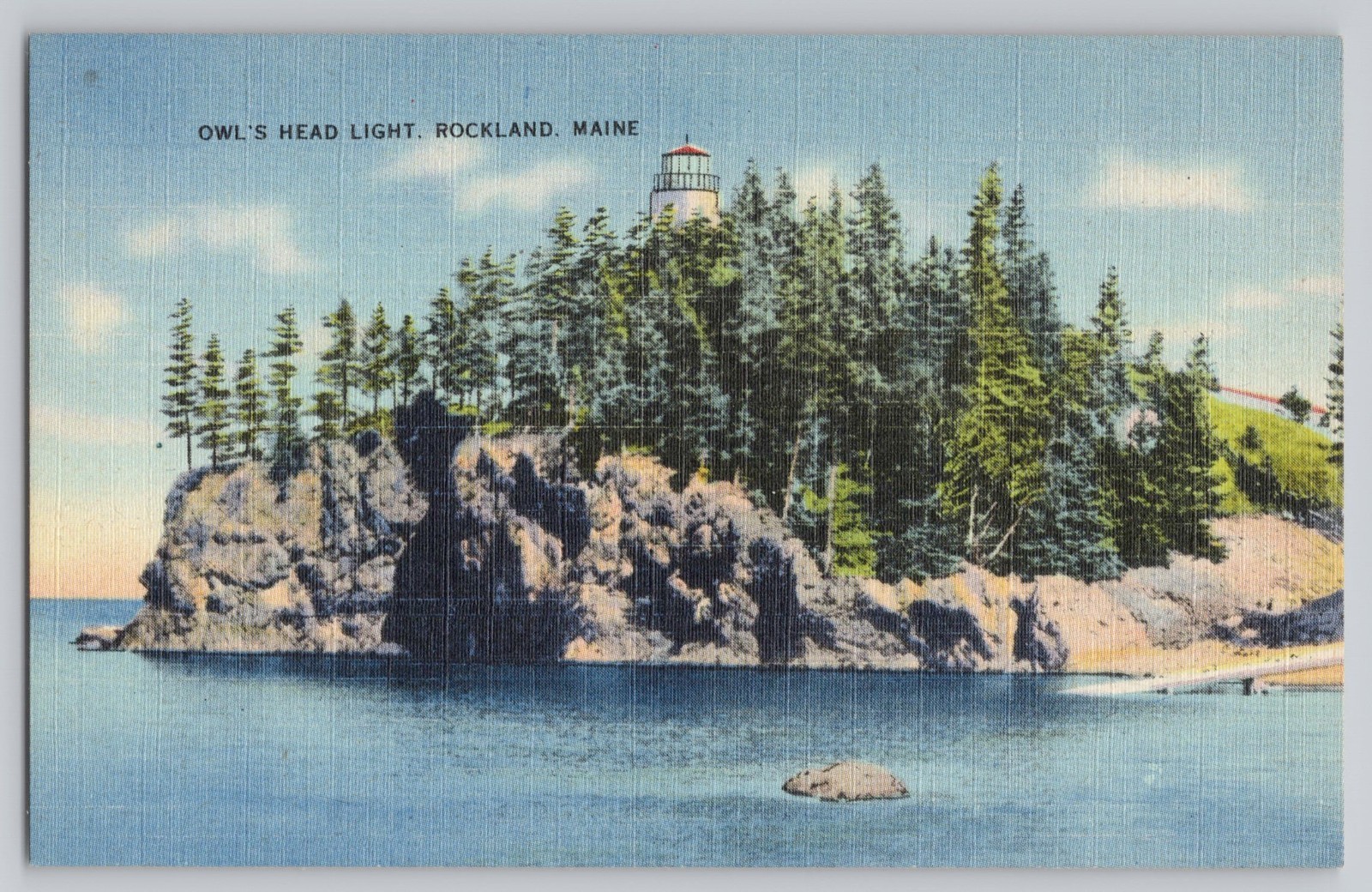 Rockland Maine ME Owl's Head Light UNP Linen Postcard