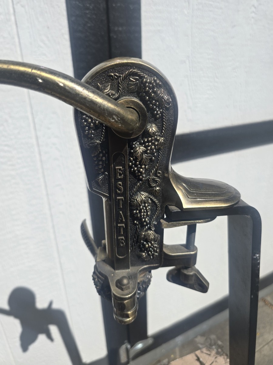 Rogar Estate Brass Wine Bottle Opener Ornate Brass Wood Stand
