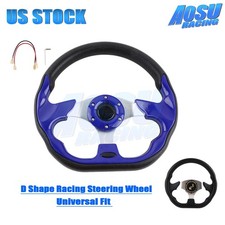 Blue 12.5 D Shape Racing Steering Wheel Drifting Flat Universal 6 Bolts Leather Blue 12.5 D Shape Racing Steering Wheel Drifting Flat Universal 6 Bolts Leather