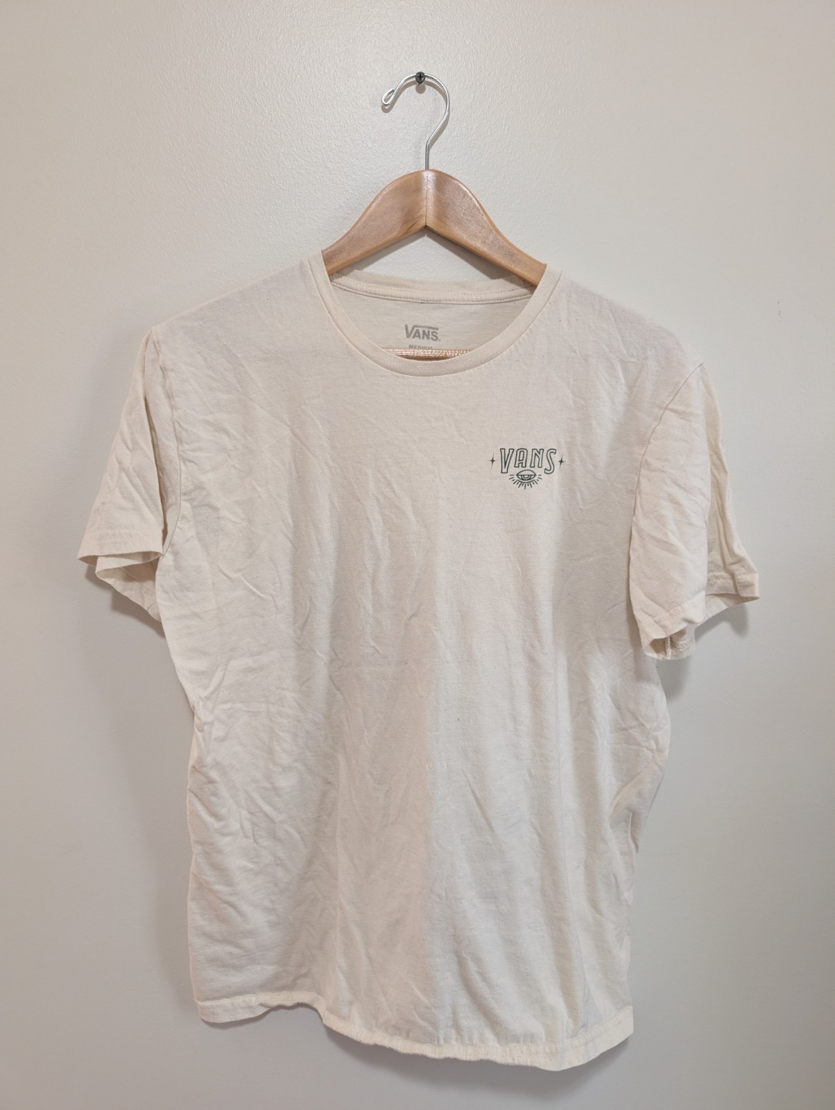 VANS Men's T-Shirt Size Medium Off White with Print Short Sleeve