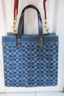 Coach Washed Denim Signature Field Tote Indigo Midnight Navy