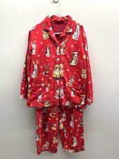 Nick Nora Flannel Pajama Set Womens L Dog Antler Print Holiday Christmas