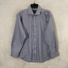 Forsyth of Canada Mens Button Shirt Blue Check Large 16.5 Long Sleeve Collar