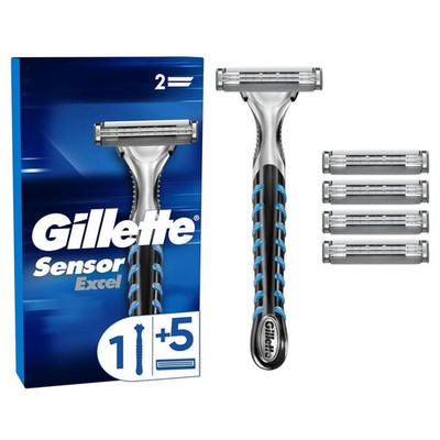 Gillette Sensor Excel Nassrasierer Herren, Rasierer + 3 Rasierklingen mit Doppel