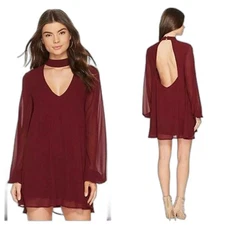 Show Me Your Mumu Josephine Burgundy Chiffon Choker Sheer Balloon Sleeve Dress