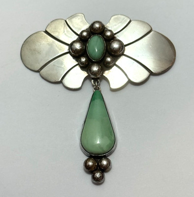 Sydney Coates Sterling Silver Green Turquoise Brooch Artisan Southwest Signed
