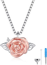 Cremation Urn Necklace for Ashes Sterling Silver Memorial Keepsake Rose Pendant