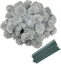 50pcs Silver Artificial Carnation Heads with Detachable Flowers Stems