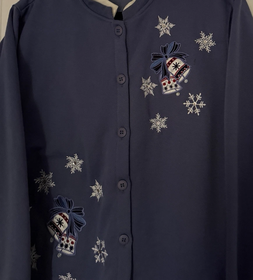 BonWorth праздник Рождественский свитер средний вышитая кнопка кардиган синий снег - Изображение 3 из 4